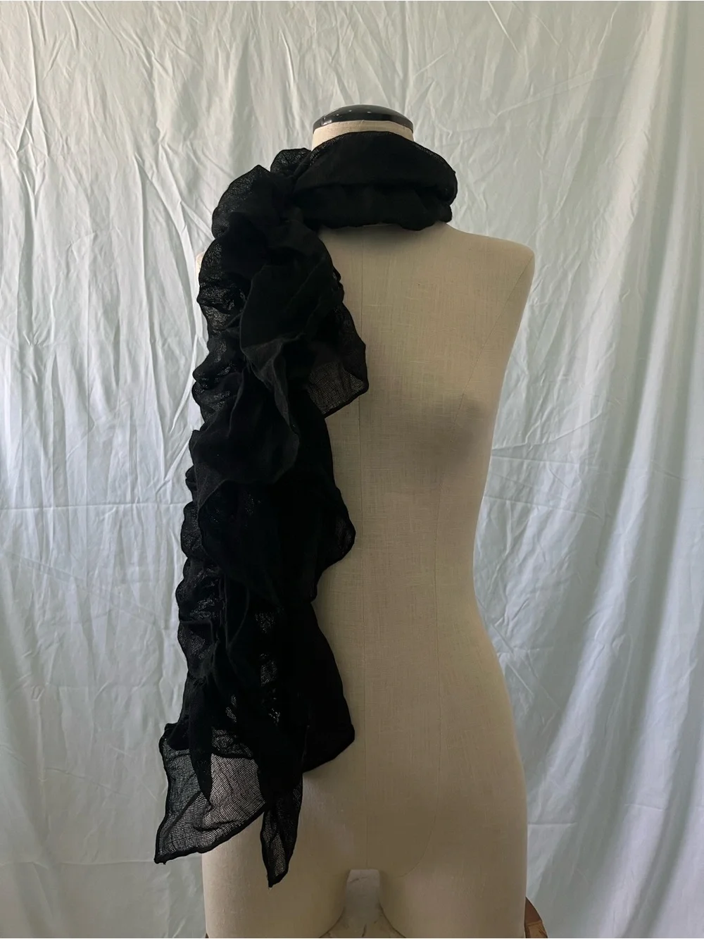 Italian 100% Wool Black Asymmetrical Scarf Neck Wrap Y2K vintage